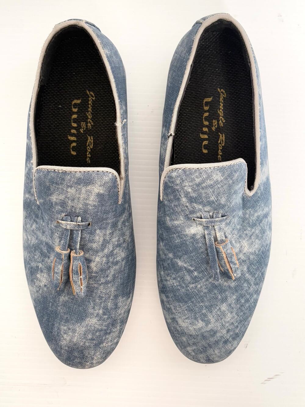 Burju Shoes Jungle Rose Denim Tassel Loafers Women’s Size 7 EU 39 Casual Slip On